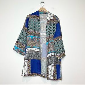 Chico’s | Patchwork 100% Linen Duster Jacket Paisley size 1 / medium